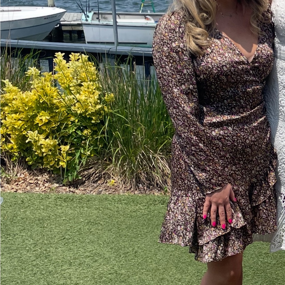 Zara Brown Floral Long Sleeve Dress